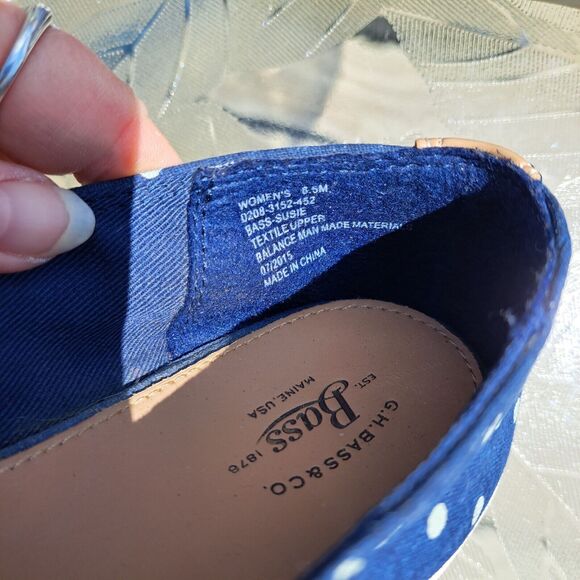 BASS SUSIE SLIP ON BOAT SHOES WOMENS SIZE 6.5M BLUE WHITE POLKA DOT SHOE LOAFER - Picture 8 of 8